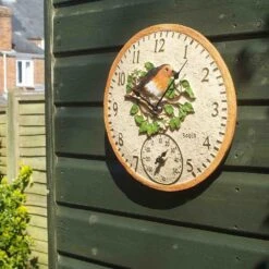 Outside In 12" Robin Wall Clock & Thermometer -PlantCraft Sales Shop 5050642006347 3