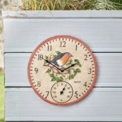 Outside In 12" Robin Wall Clock & Thermometer -PlantCraft Sales Shop 5050642006347 4